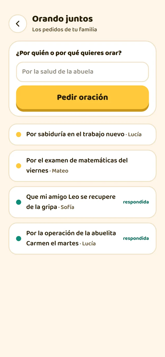 Las peticiones de oración de la familia