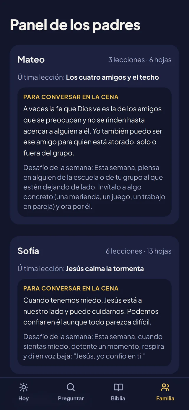Pantalla real de Versilu: el panel de los papás