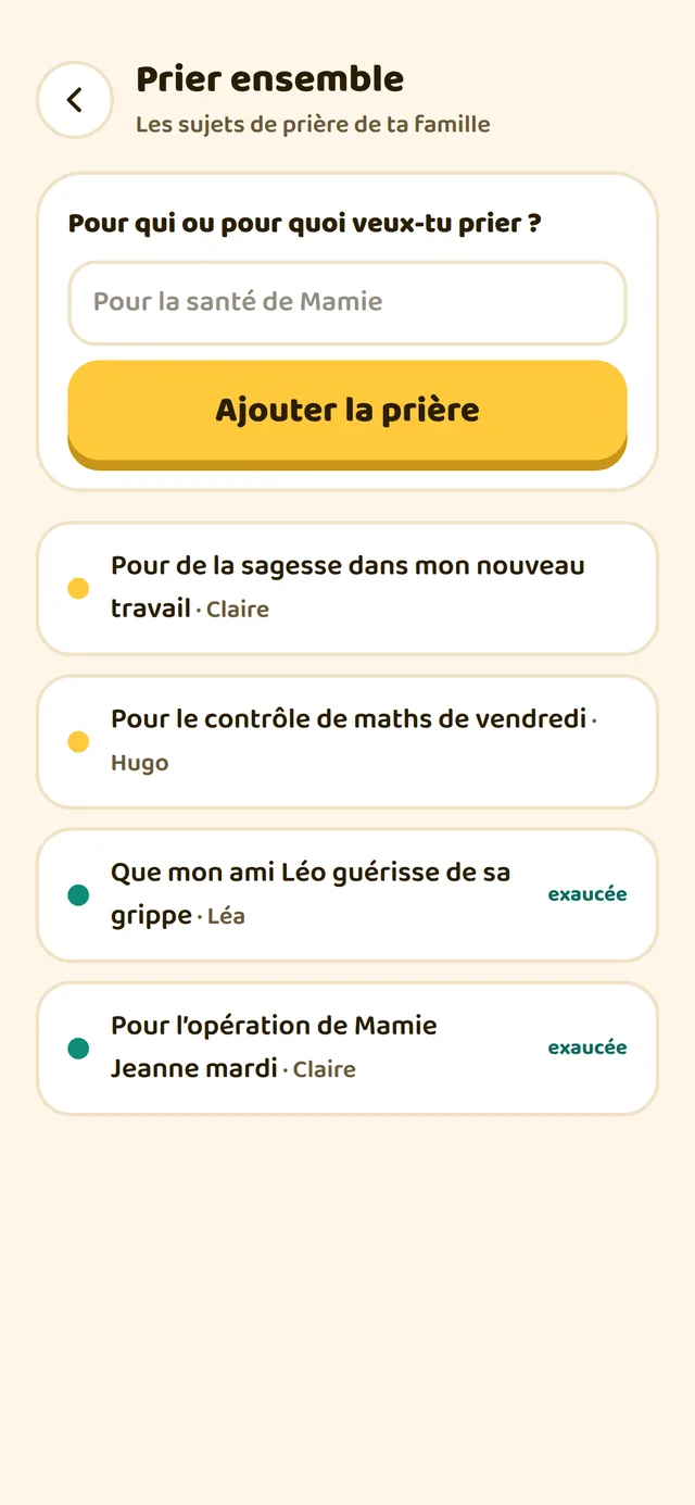 Les sujets de prière de la famille